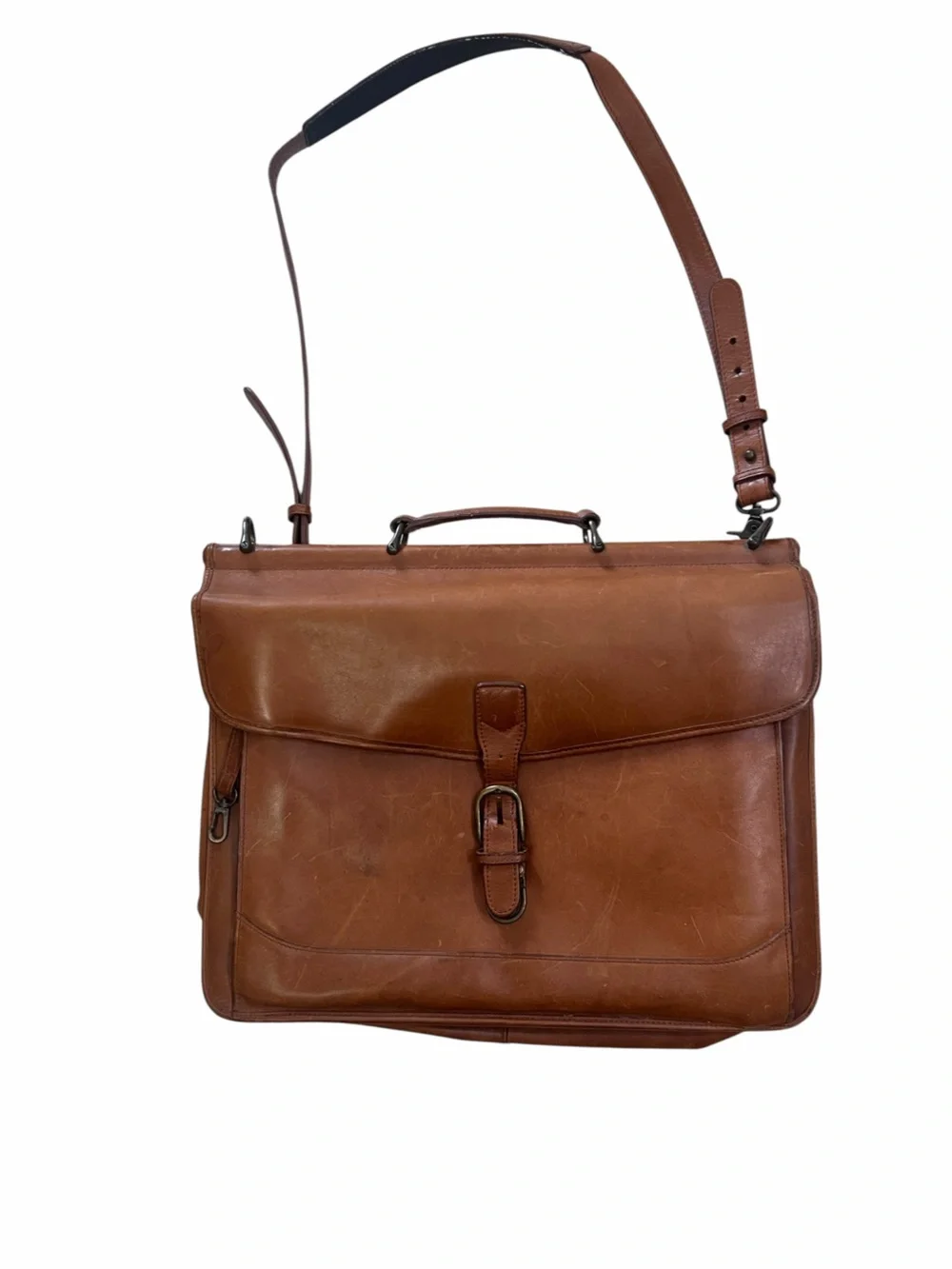 Vintage L.L.Bean Brown Leather Messenger Laptop Bag Shoulder Strap Broken in